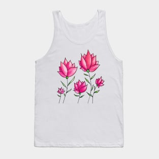 Pink Flowers Ink Watercolor Tank Top